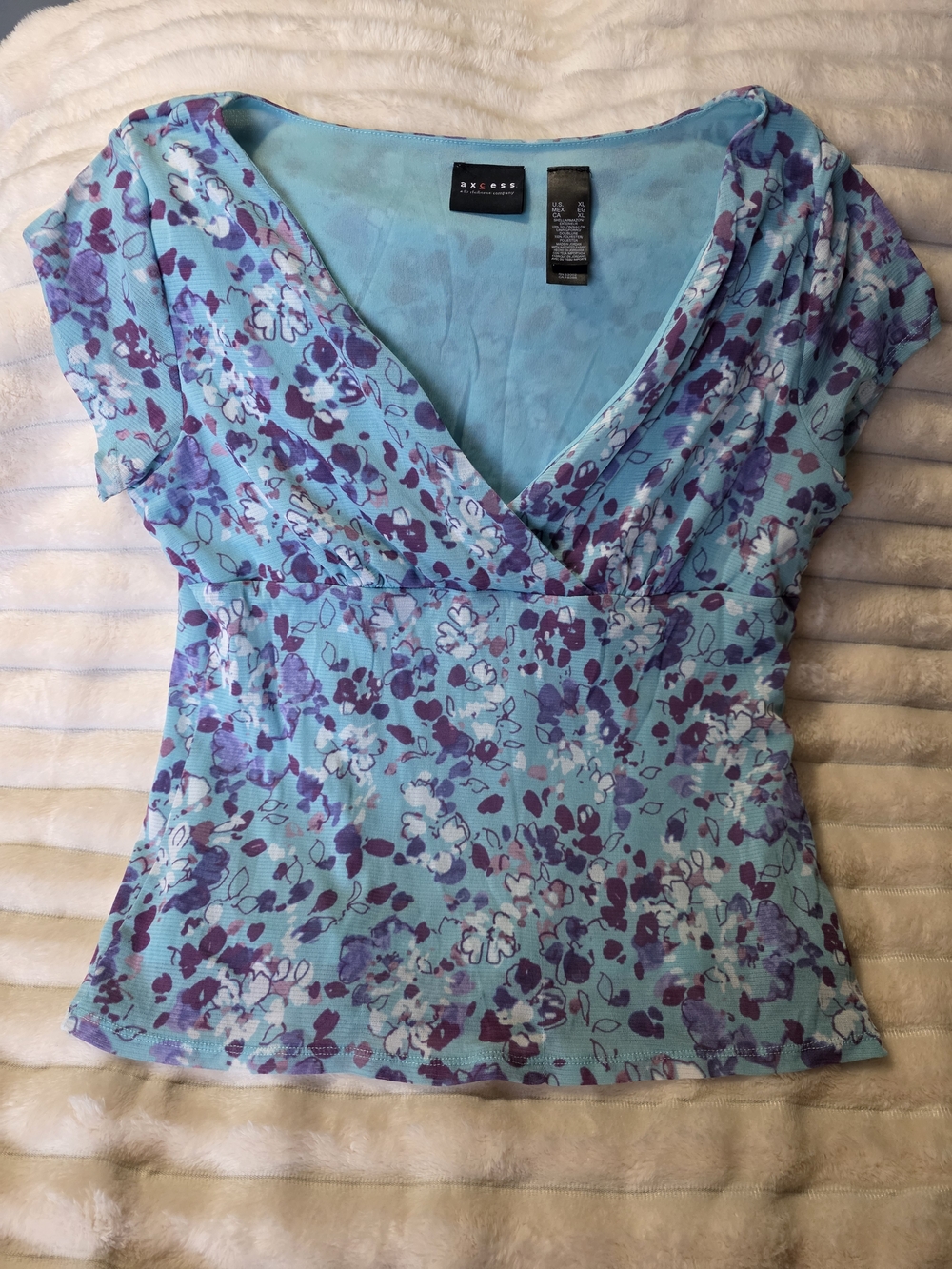 Express Blue Floral V-Neck Women's Top